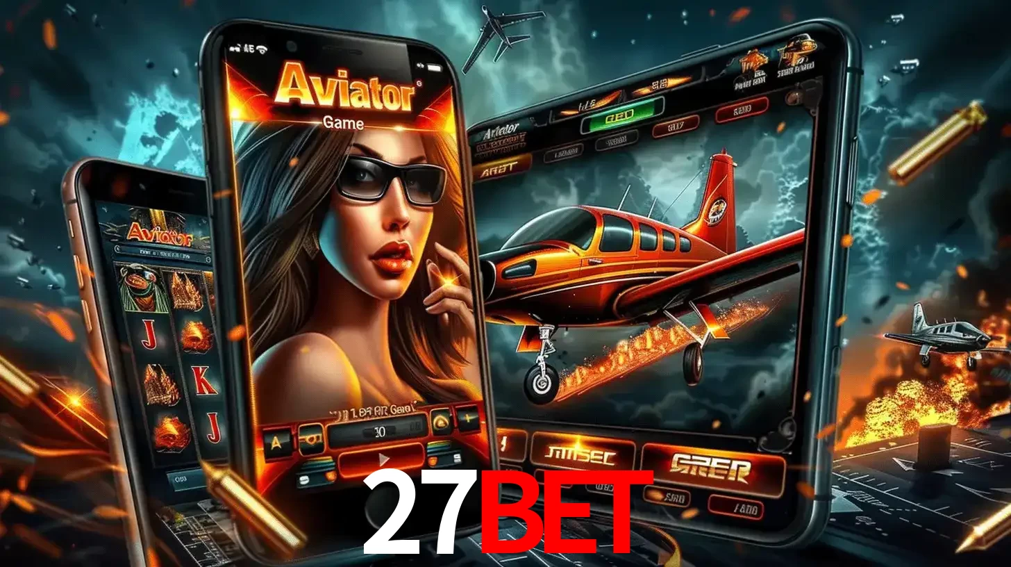 O popular jogo de apostas Aviator exibido em vários celulares e tablets, mostrando a interface emocionante e a ação de voo disponíveis para jogar agora no 27BET.
